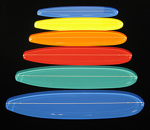 Acrylic surfboards in many colors